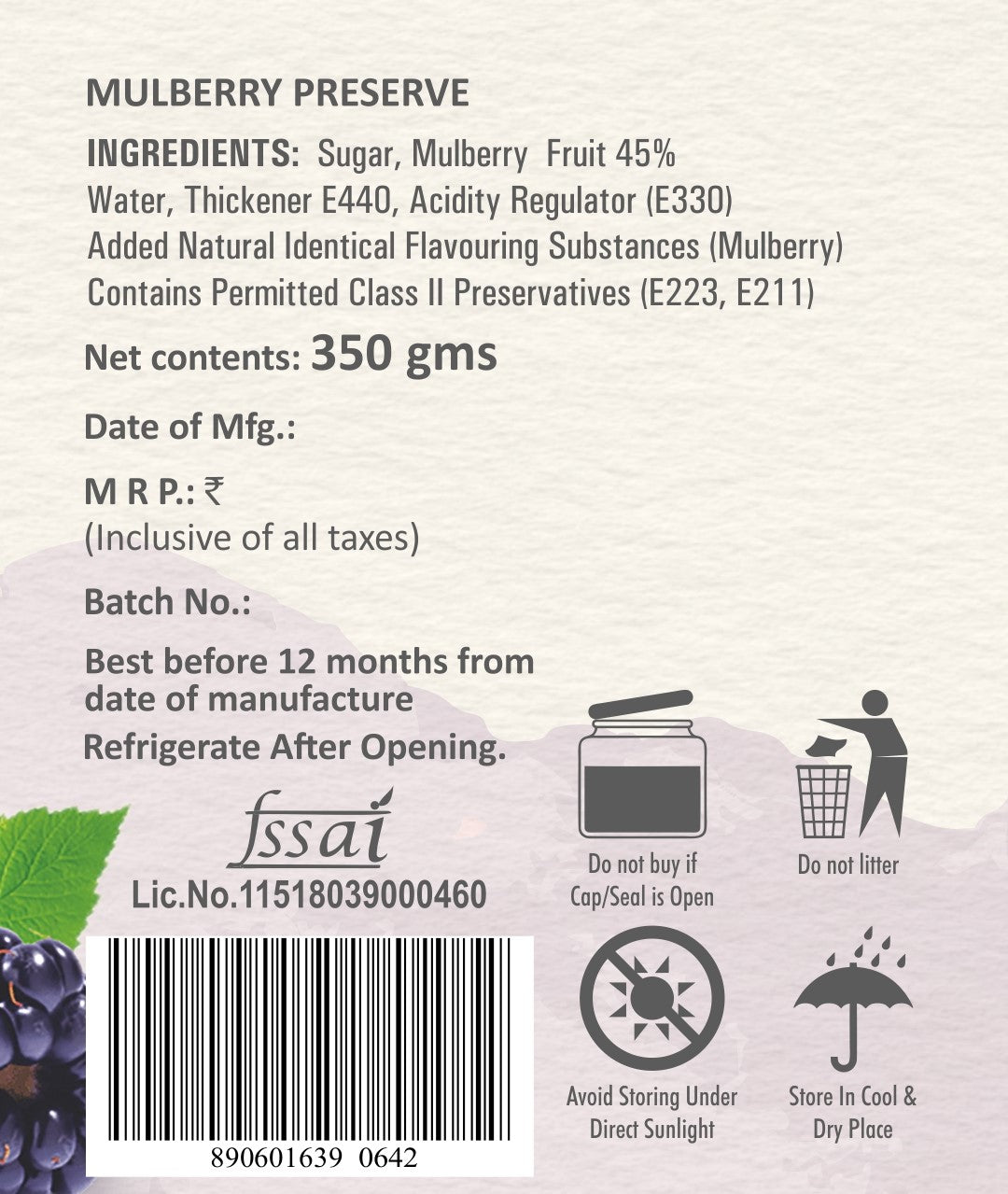 Mulberry Preserve (350gm)