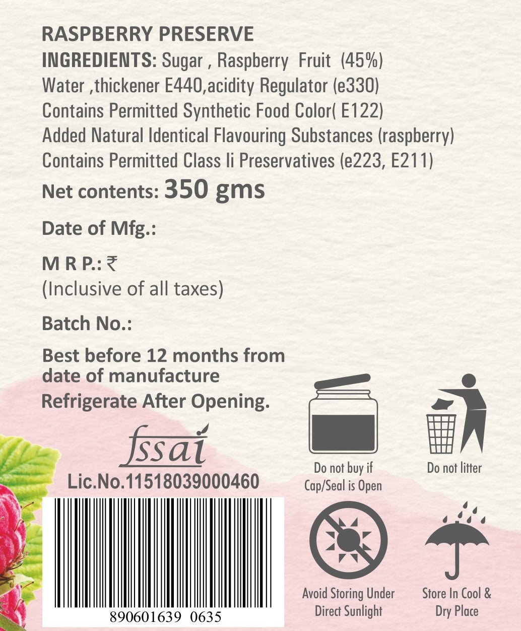 Raspberry Preserve (350gm)