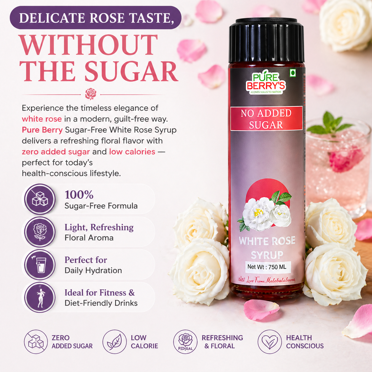 White Rose Syrup (Sugar Free) 750ml