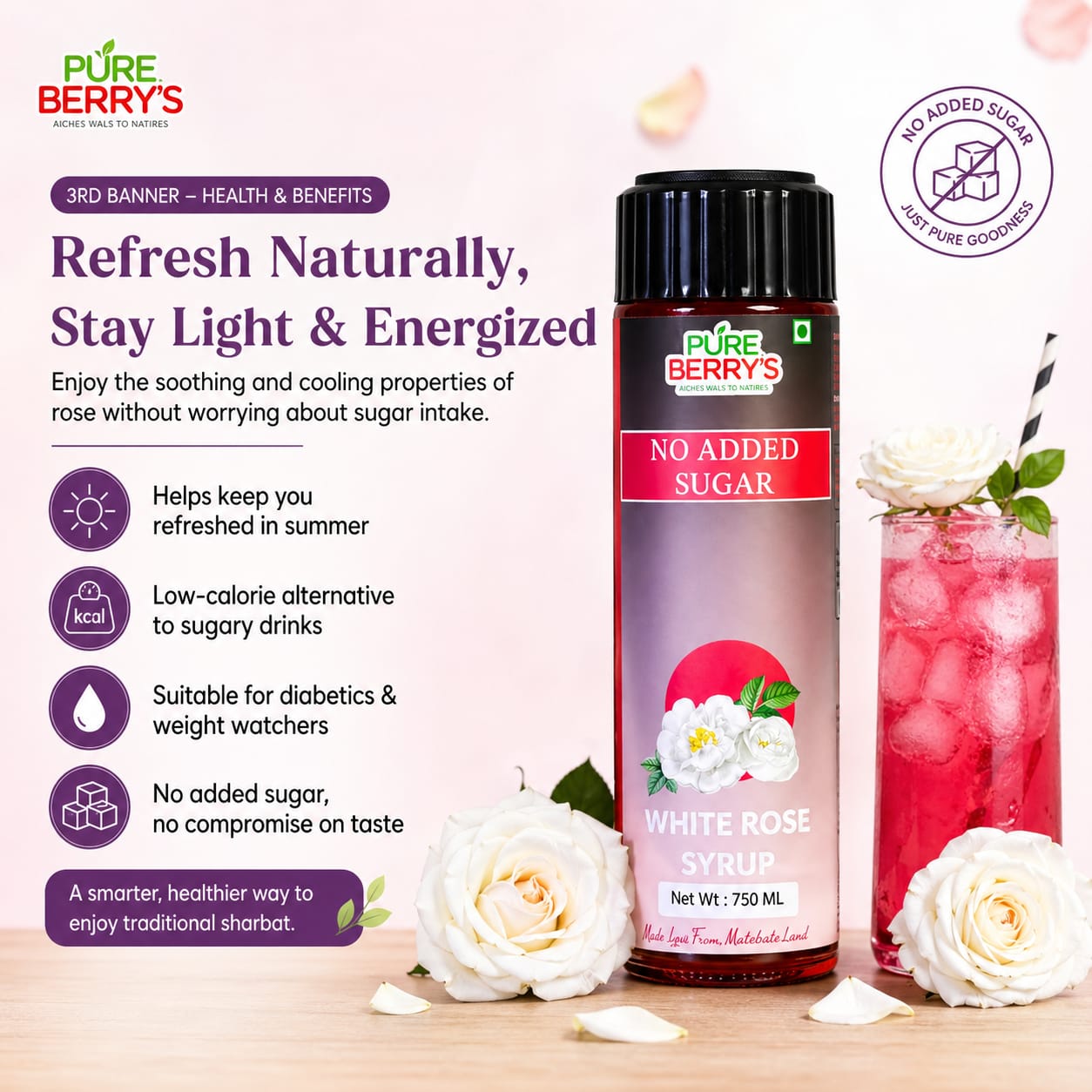 White Rose Syrup (Sugar Free) 750ml