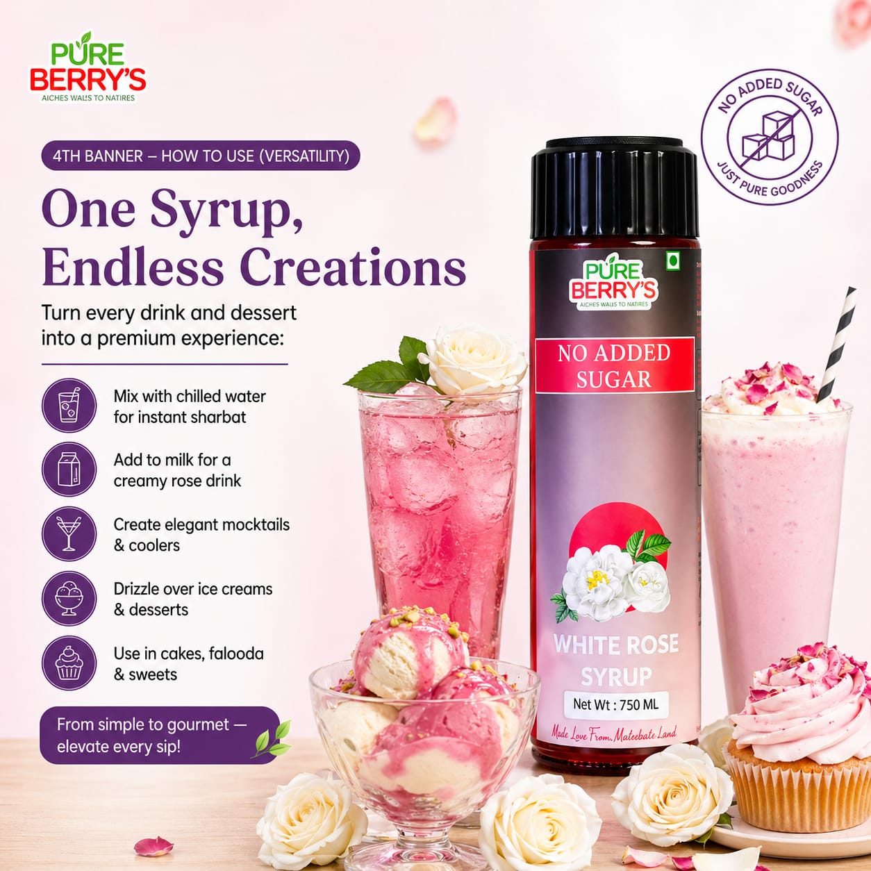 White Rose Syrup (Sugar Free) 750ml