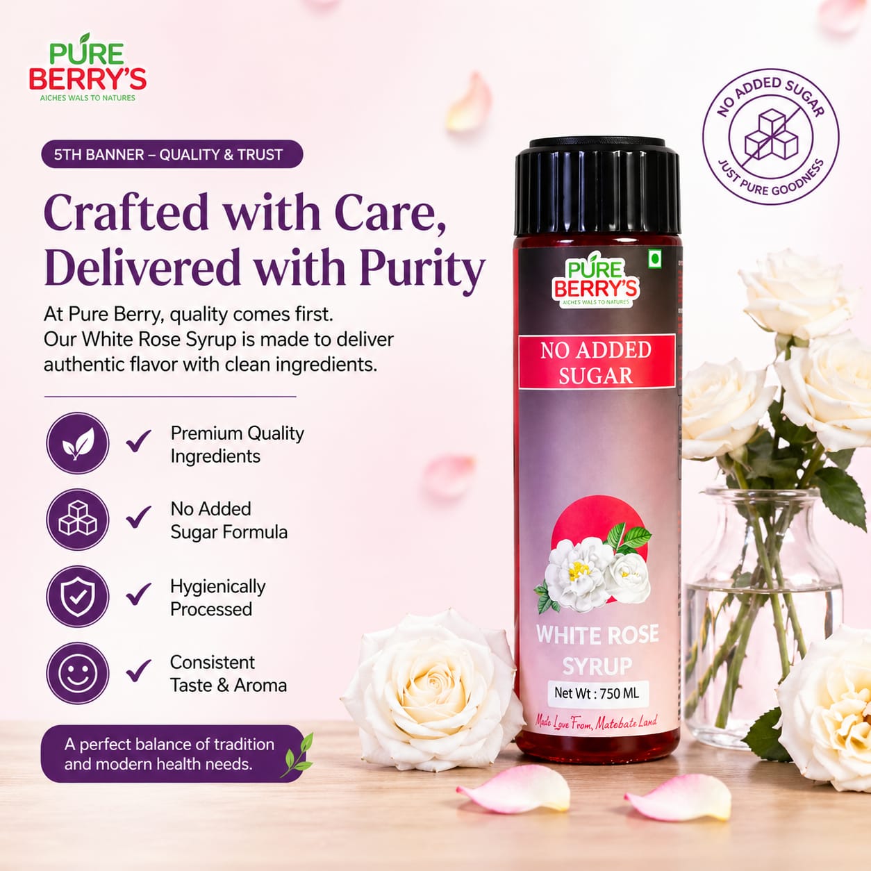 White Rose Syrup (Sugar Free) 750ml