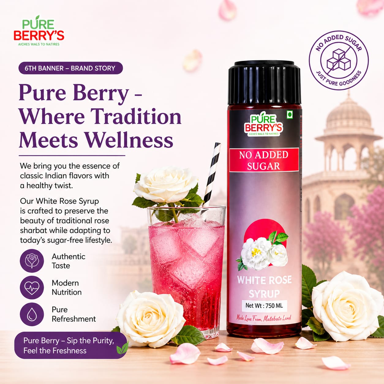 White Rose Syrup (Sugar Free) 750ml