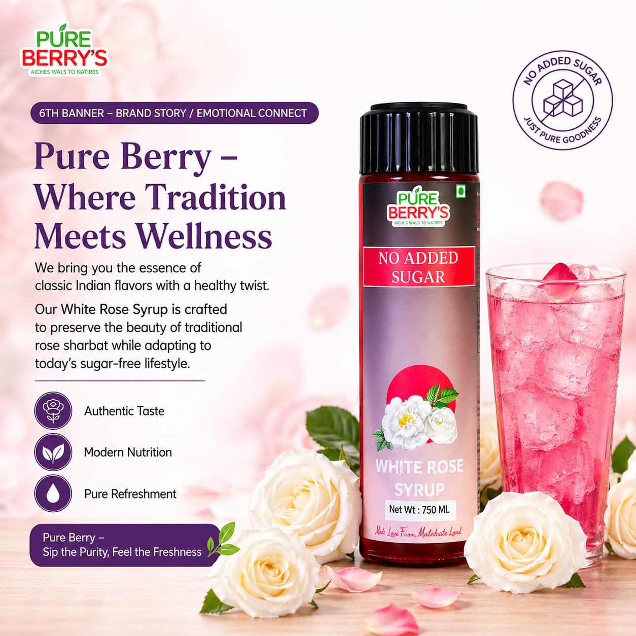 White Rose Syrup (Sugar Free) 750ml