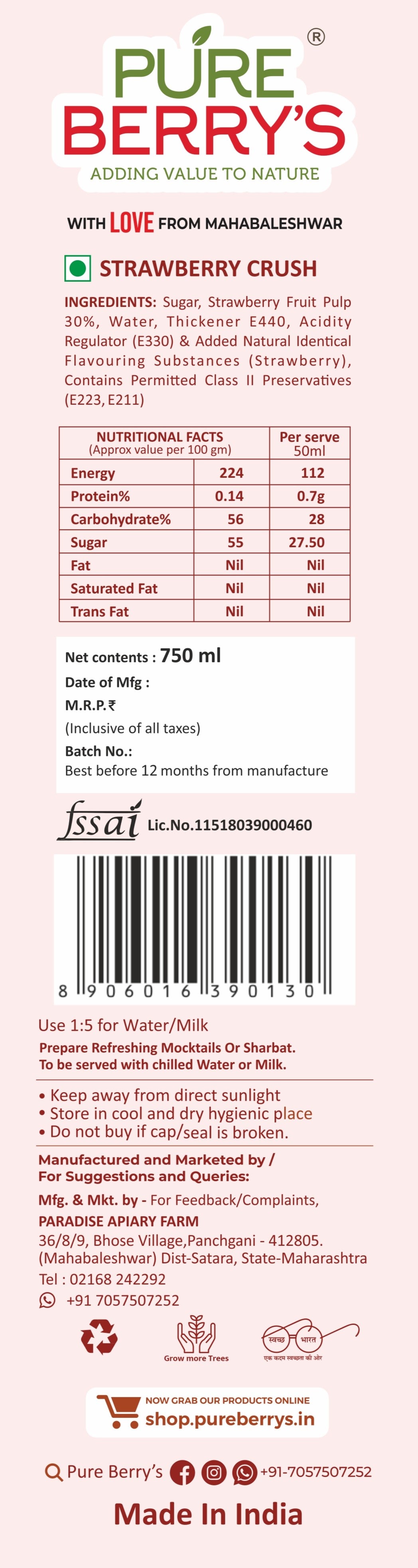 Strawberry Fruit Crush (750ml)